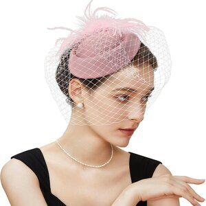 Women Feather Fascinator Hat Veil Bridal Tea Party Derby Clip-Back